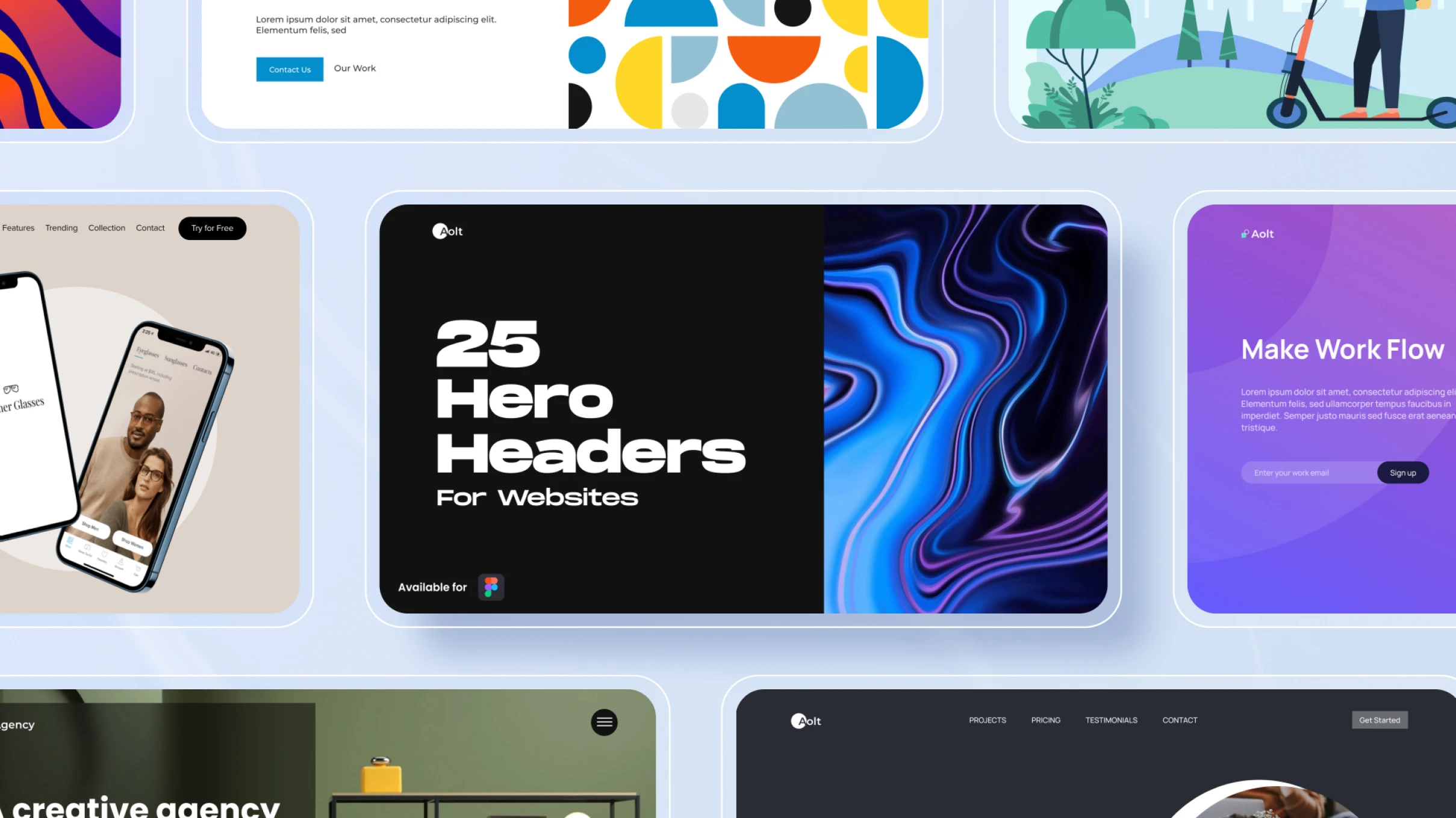 A collection of 25 hero headers symbolizing the diverse marketing strategies offered by a top agency in Bahrain, ready to dominate the market.