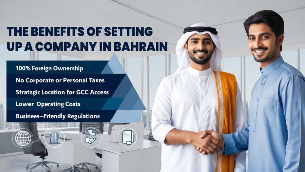 The Benefits of Setting Up a Company in Bahrain a man in a white robe shaking hands with a woman in an office